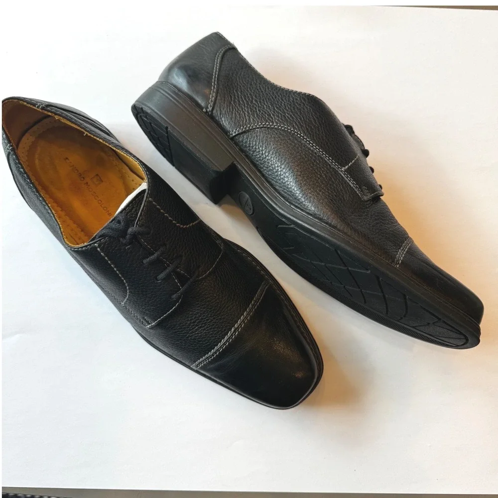 Sandro Moscoloni Men 10.5D Black Pebbled Leather Cap Toe Oxford Dress Shoes